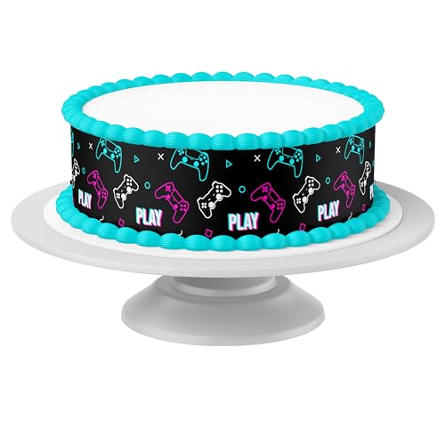 Tortenband Gaming Neon essbar - 4 Stück á 24cm x 5cm passend für Torten bis 30 cm zum mitessen - kreative Dekoration für Torten von Tortenbild