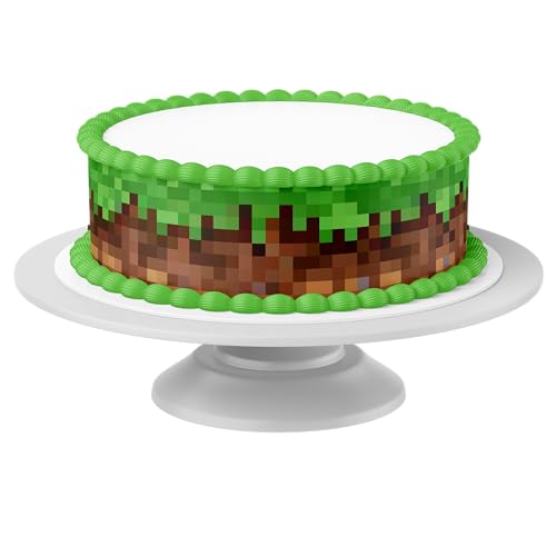 Tortenband Pixel Gras essbar - 4 Stück á 24cm x 5cm passend für Torten bis 30 cm zum mitessen - kreative Dekoration für Torten von Tortenbild