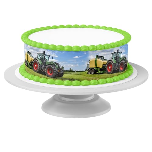 Tortenband Traktor essbar - 4 Stück á 24cm x 5cm passend für Torten bis 30 cm zum mitessen im Trekker Motiv von Tortenbild