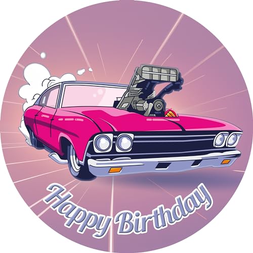 Tortenbild 20cm "Happy Birthday Auto 1" - essbarer Tortenaufleger rund aus Premium-Dekor-Papier von Tortenbild