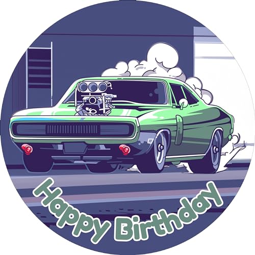 Tortenbild 20cm "Happy Birthday Auto 2" - essbarer Tortenaufleger rund aus Premium-Dekor-Papier von Tortenbild