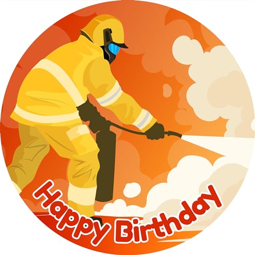 Tortenbild 20cm "Happy Birthday Feuerwehrmann" - essbarer Tortenaufleger rund aus Premium-Dekor-Papier von Tortenbild