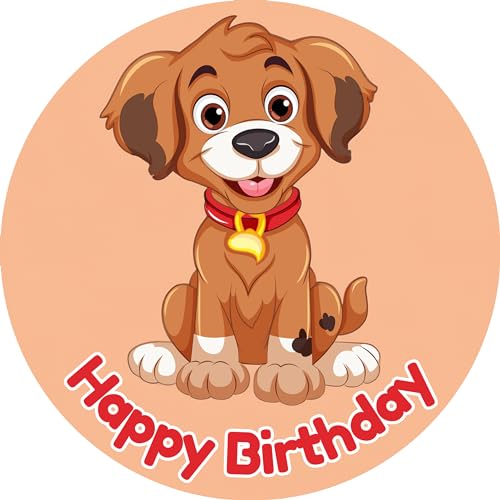 Tortenbild 20cm "Happy Birthday Hund" - essbarer Tortenaufleger rund aus Premium-Dekor-Papier von Tortenbild