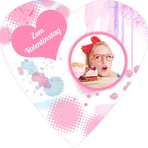 Tortenbild Valentinstag - Aquarell - Herzform individuell mit Bild/Text Tortenaufleger von Tortenbild