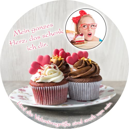 Tortenbild Valentinstag - Cupcakes - Rund mit individuellem Bild / Text Tortenaufleger von Tortenbild