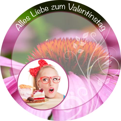 Tortenbild Valentinstag - Pinke Blüte - Rund mit individuellem Bild/Text Tortenaufleger von Tortenbild
