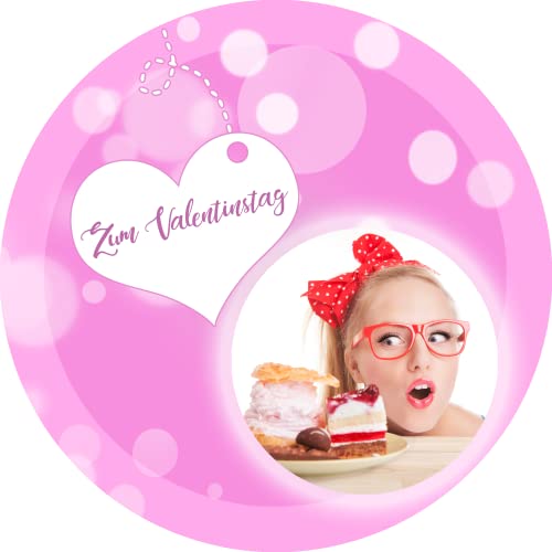 Tortenbild Valentinstag - Punkte Pink - Rund mit individuellem Bild/Text Tortenaufleger von Tortenbild