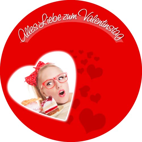 Tortenbild Valentinstag - Rote Herzen - Rund mit individuellem Bild/Text Tortenaufleger von Tortenbild