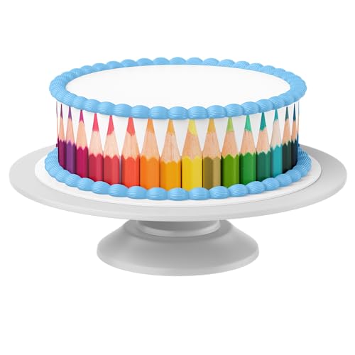 Tortenband Buntstifte essbar - 4 Stück á 24cm x 5cm passend für Torten bis 30 cm zum mitessen - kreative Dekoration für Torten von Tortenbild
