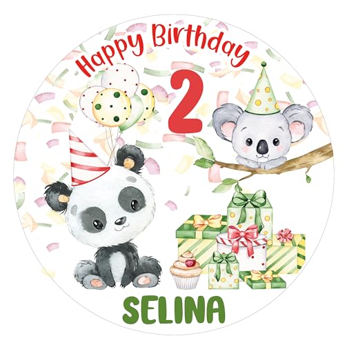 Tortenaufleger MuffinTopper Panda und Koala personalisiert mit Text zum Geburtstag - Fondant, Oblate oder Dekorpapier Plus von Tortenpixel