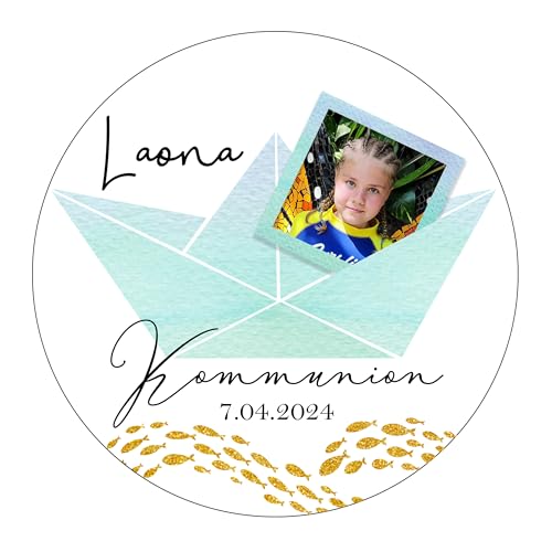 Tortenaufleger Muffintopper BOOT JUNGEN personalisiert mit FOTO | Kommunion | Konfirmation | Firmung | Jugendweihe - Fondant, Oblate oder Dekorpapier Plus von Tortenpixel