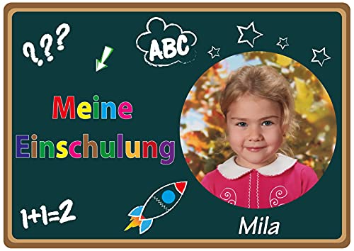 Tortenaufleger Schultafel zur Einschulung Schulstart mit Deinem Foto und Text (Fondant, Dekorpapier Plus oder Oblatenpapier DIN A4) von Tortenpixel