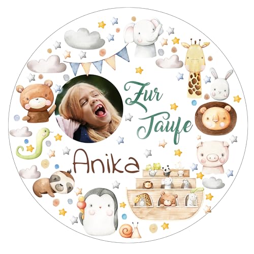 Tortenaufleger Tortenbild Muffinaufleger Taufe Arche Noah personalisiert mit Foto und Text - Fondant | Oblate | Dekorpapier Plus von Tortenpixel