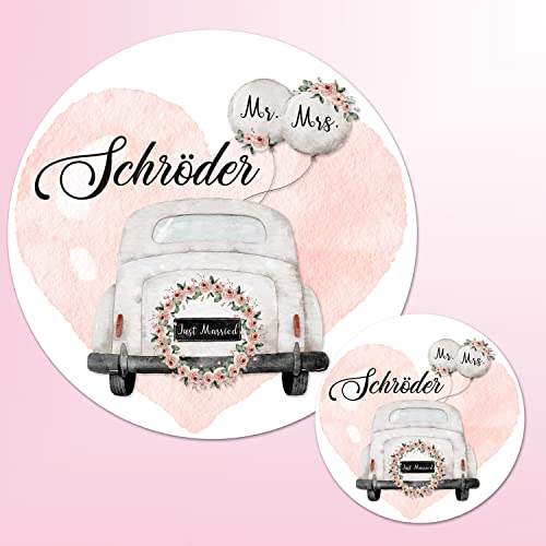 Tortenbild Muffinaufleger Tortenaufleger Hochzeit hOCHZEITSAUTO personalisiert (Fondantpapier, Dekorpapier Plus oder Oblate - Geschnitten) von Tortenpixel