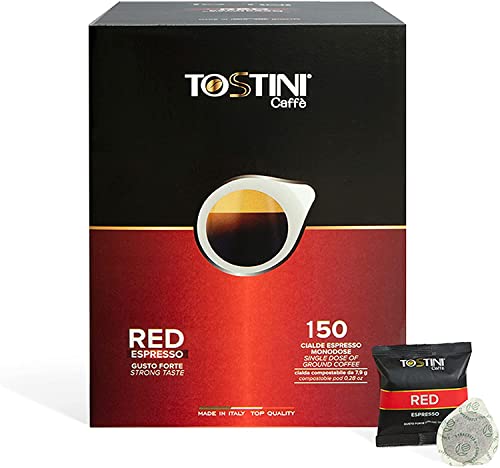 Tostini Caffè - Espresso Red zu 150 St | Kaffee-Pads| Kaffee-Pads Mischung Robusta und Arabica | Kaffee in Pads mit Noten von Kakao und dunkler Schokolade | Konfektion Kaffee-Pads | Made In Italy von Tostini Caffè