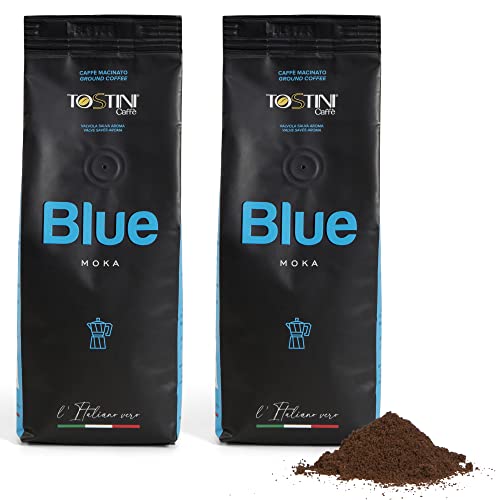 Tostini Caffè - gemahlen Blau zu 500 g | gemahlener Kaffee | gemahlener Kaffee aus erlesener Mischung aus Arabica und Robusta | gemahlener Mokka 250 g bestehend aus zwei Konfektionen | Made In Italy von Tostini Caffè