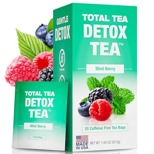 Total Tea Zero Coffein Tee Detox Tee - Ganz Natürlich - Kräutertee zur Sanften Reinigung Unterstützt die Leberregeneration, Körper entgiften, Entgiftungskur - 25 Teebeute Minze-Beere von Total Tea