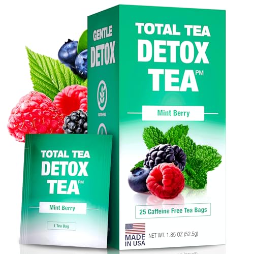 Total Tea Zero Coffein Tee Detox Tee - Ganz Natürlich - Kräutertee zur Sanften Reinigung Unterstützt die Leberregeneration, Körper entgiften, Entgiftungskur - 25 Teebeute Minze-Beere von Total Tea