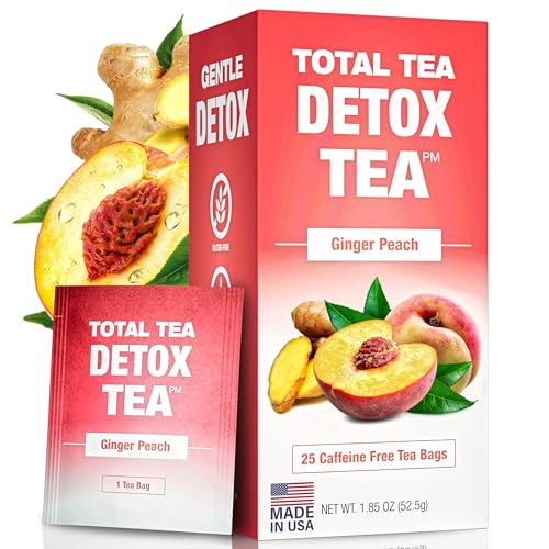 Total Tea Zero Coffein Tee Detox - Ganz Natürlich - Kräutertee zur Sanften Reinigung Unterstützt die Leberregeneration, Körper entgiften, Entgiftungskur - 25 Teebeute Ingwer-Pfirsich von Total Tea