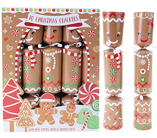Toyland® Packung mit 10 Family Christmas Crackers - Lebkuchen-Design - Weihnachtsessen-Party-Dekoration von Toyland