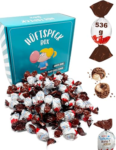 Hüftspeck Box - XXL - Kinder Schoko Bons CRISPY [536g] - Unwiderstehliche Süßigkeiten Box mit leckerer Schokolade von Traptix