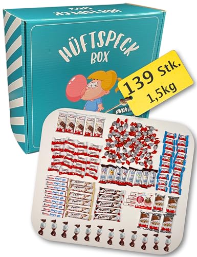 Hüftspeck Box - 𝑿𝑿𝑳 - [1,5kg - 139 Stk] Kinder Schiokolade Mix Party Box - Kinder Schokolade Großpackung für Kinder und Erwachsene inkl. Schioko Bons Crispy von Traptix
