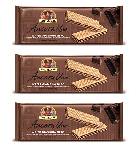 3x Tre Marie Ancora Uno Wafer Gianduia Nero mit Gianduja-Creme Produkt erhalten von Piemont Haselnuss IGP 175g von Tre Marie