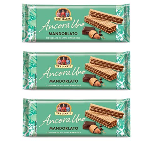 3x Tre Marie Ancora Uno Wafer Mandorlato Waffeln gefüllt mit Milchschokolade Creme und gehackten Mandeln 140g von Tre Marie