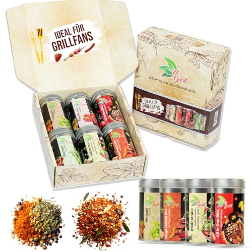 TreGusti 6er Grill Gewürze Geschenkbox | Besonderes Geschenk für Mutter- Vatertag | Ideal als Geschenkidee für Grillfans Männer & Frauen | Gewürzmischungen | XXL - 820g TreGusti 6er Grill Gewürze Geschenkbox | Besonderes Geschenk für Mutter- Vatertag | Ideal als Geschenkidee für Grillfans Männer & Frauen | Gewürzmischungen | XXL - 820g von TreGusti