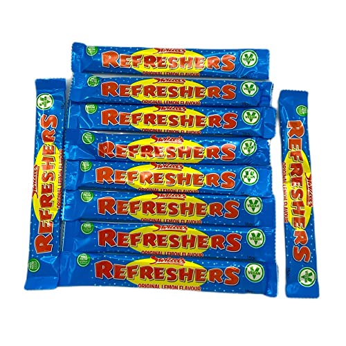 Treasure Island Sweets Swizzels Refreshers Original Zitronengeschmack 10 Riegel mit sprudelndem Sherbet-Center ohne künstliche Farbstoffe, für Vegetarier geeignet von Swizzels