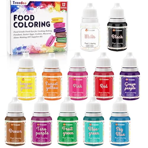 Lebensmittelfarbe Flüssige, 12 Farben x 10ml Lebensmittel Farben Set,Lebensmittelfarbe zum Backen von Kuchen, Decor, Lebensmittelqualität für Fondant Ostereier Zuckerguss DIY Seifen Schleimherstellung Lebensmittelfarbe Flüssige, 12 Farben x 10ml Lebensmittel Farben Set,Lebensmittelfarbe zum Backen von Kuchen, Decor, Lebensmittelqualität für Fondant Ostereier Zuckerguss DIY Seifen Schleimherstellung von Treedoa