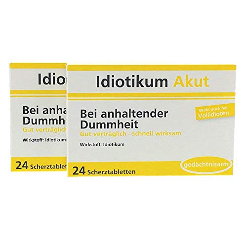 Idiotikum Akut Scherztabletten Schokolinsen 2er Set - Bei anhaltender Dummheit Idiotikum Akut Scherztabletten Schokolinsen 2er Set - Bei anhaltender Dummheit von TREND IMPORT