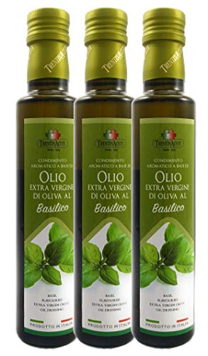 Extra Natives Olivenöl mit natürlichen Basilikumaroma - 3x250 ml - Italienisches Basilikum Olivenöl in höchster Qualität - TrentinAceti - kaltgepresst von TrentinAceti