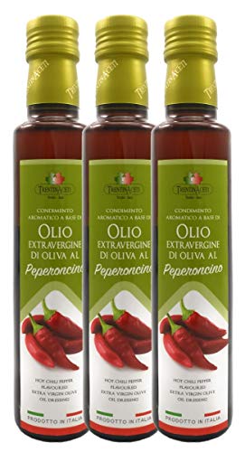 Extra Natives Olivenöl mit natürlichen Peperoncinoaroma - 3x250 ml - Italienisches Peperoncino Olivenöl in höchster Qualität - TrentinAceti - kaltgepresst von TrentinAceti