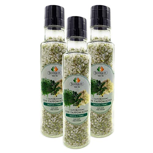 Italienische Gewürzmischung - 3x Salbei & Thymian Salz Gewürze - Salvia e Timo Salz - 260g - Kräutersalz der höchsten Qualität von TrentinAceti