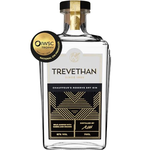 Trevethan Chauffeur's Reserve Handgefertigter Cornish Gin mit 10 ausgewogenen Pflanzenstoffen – Specialty Small Batch Navy Strength London Dry Gin – 57% ABV – 70 cl von Trevethan