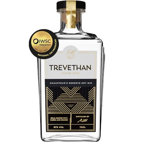 Trevethan Chauffeur's Reserve Handgefertigter Cornish Gin mit 10 ausgewogenen Pflanzenstoffen – Specialty Small Batch Navy Strength London Dry Gin – 57% ABV – 70 cl Trevethan Chauffeur's Reserve Handgefertigter Cornish Gin mit 10 ausgewogenen Pflanzenstoffen – Specialty Small Batch Navy Strength London Dry Gin – 57% ABV – 70 cl von Trevethan