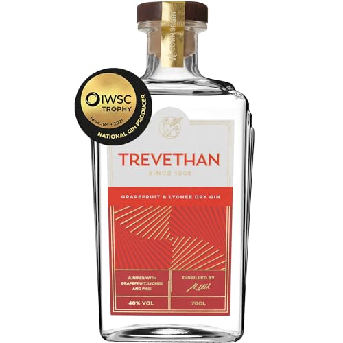 Trevethan Grapefruit and Lychee Handgefertigter Cornish Gin mit ausgewogenen Pflanzenstoffen – Specialty Small Batch London Dry Gin – 40% ABV – 70 cl von Trevethan