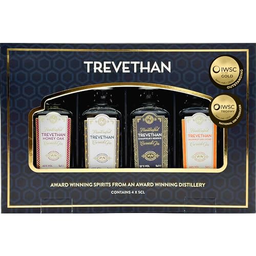 Trevethan Miniatur-Gin-Geschenkset – handgefertigter Cornish Gin, Honey Oak, Chauffeur's Reserve, Grapefruit und Lychee – 4 x 5 ml Gin-Set Trevethan Miniatur-Gin-Geschenkset – handgefertigter Cornish Gin, Honey Oak, Chauffeur's Reserve, Grapefruit und Lychee – 4 x 5 ml Gin-Set von Trevethan