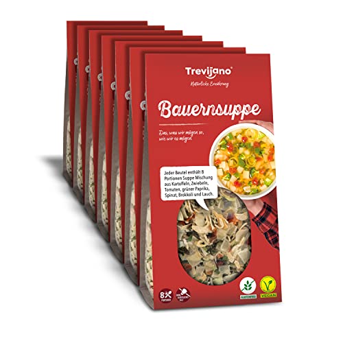 Trevijano Bauernsuppe: Jeder Beutel enthält 8 Portionen Suppe Mischung aus Kartoffeln, Zwiebeln, Tomaten, grüner Paprika, Spinat, Brokkoli und Lauch (7 x 120g) von Trevijano