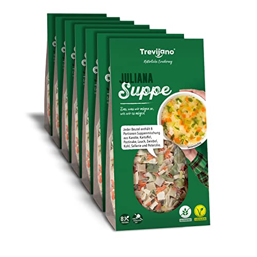 Trevijano Juliana Suppe: Jeder Beutel enthält 8 Portionen Suppenmischung aus Karotte, Kartoffel, Pastinake, Lauch, Zwiebel, Kohl, Sellerie und Petersilie (7 x 120g) von Trevijano