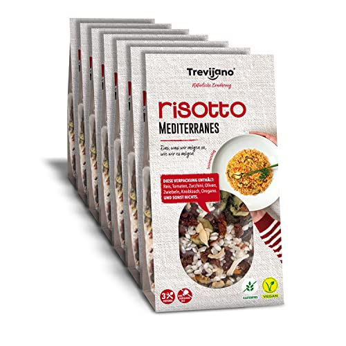 Trevijano Risotto Mediterraneo: Reismischung mit Gemüse, ohne Zusatzstoffe. Jeder Beutel enthält 3 Portionen Risotto bestehend (7 x 280g) von Trevijano