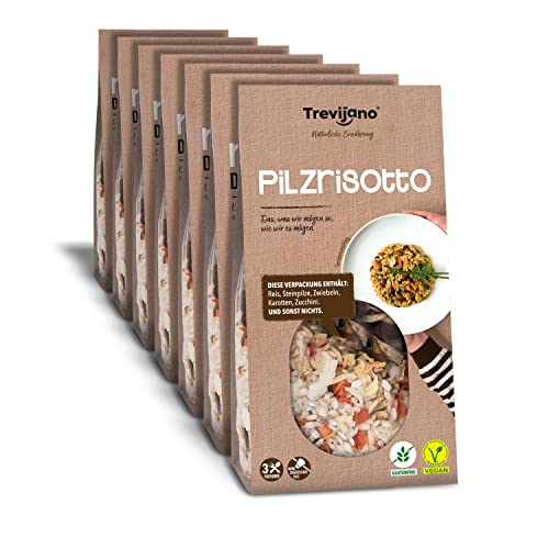 Trevijano Risotto aus Pilzen: Mischung für Risotto. Nur dehydrierte pflanzliche Zutaten: Reis, getrockneter Steinpilz, Zwiebeln, Karotten, Zucchini (7 x 280g) von Trevijano