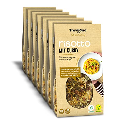 Trevijano Risotto mit Curry: 7 Beutel à 280g (3 Portionen in jeder Packung). Ein leckeres und gesundes Gericht, das Curry-Liebhaber mit nur fünf Zutaten begeistern von Trevijano