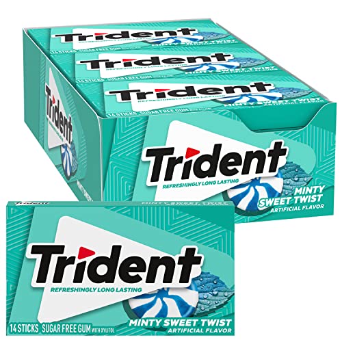 Trident Minty Sweet Twist Zuckerfreier Gummi – mit Xylit – 12 Packungen (insgesamt 168 Stück) von Trident