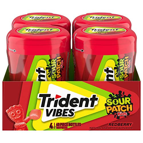 Trident Vibes Sour Patch Kids Redberry Sugar Free Gum, 4–40 Stück Flaschen (insgesamt 160 Stück) von Trident
