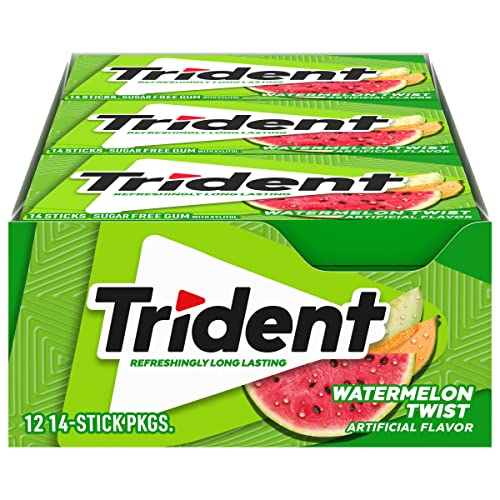 Trident Wassermelone Twist Zuckerfreier Gummi – mit Xylit – 12 Packungen (insgesamt 168 Stück) von Trident