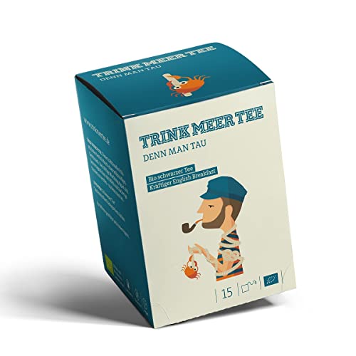 Trink Meer Tee DENN MAN TAU - Bio Schwarzer Tee | hocharomatisch | English Breakfast | klassisch kräftig | Schwarztee | Biotee in handgenähten Teebeuteln I 15 x 3g = 45g von TRINK MEER TEE