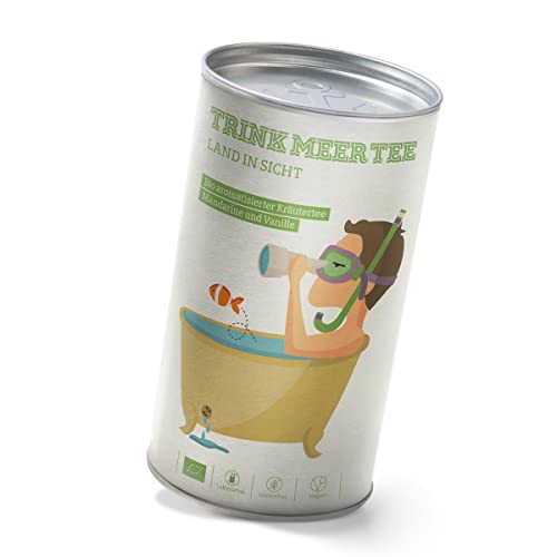 Trink Meer Tee LAND IN SICHT - Bio Früchte-Kräutertee | hocharomatisch | Mandarine und Vanille Geschmack | loser Tee in hübscher Teedose | Geschenk I 100g von TRINK MEER TEE