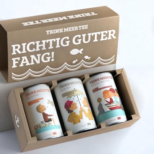 Trink Meer Tee TEE GESCHENKSET - Bio-Tees | hocharomatisch | 3 außergewöhnliche Früchte- und Kräuterteemischungen | loser Tee in liebevoll gestalteten Teedosen in hübscher Tee Geschenkbox von TRINK MEER TEE